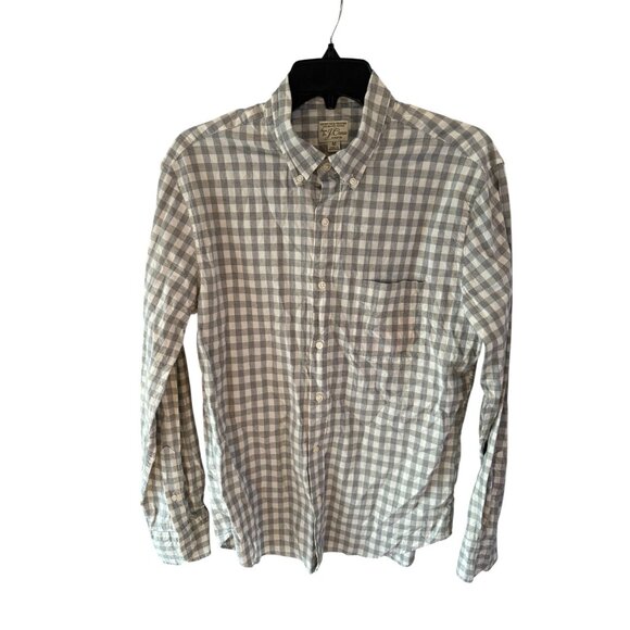 J.Crew Gray Check Stretch Button Up Shirt Medium Organic Cotton Plaid Casual - Picture 2 of 5